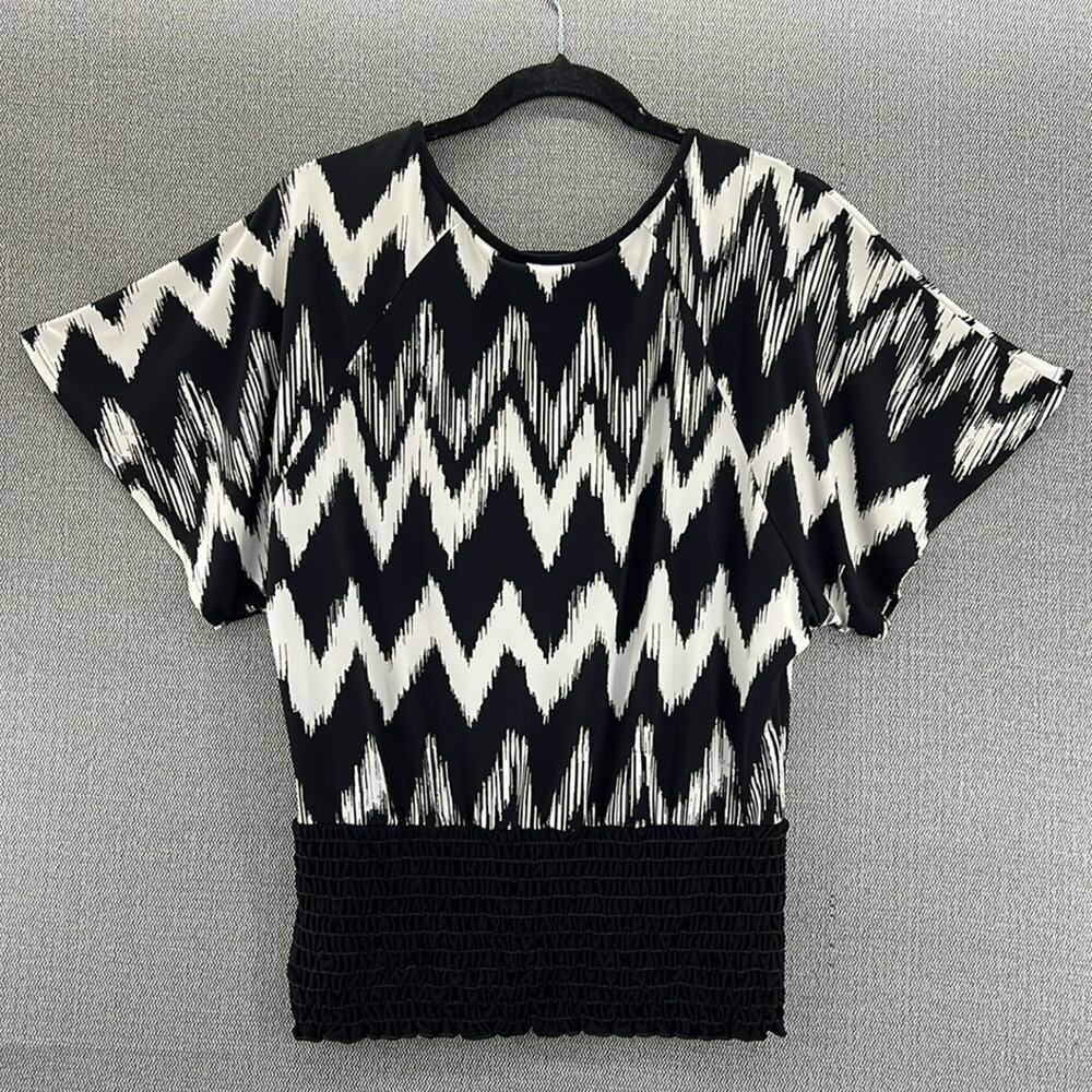 Vintage Agenda Black/White Geometric Print Elastic Waist Blouse Made In USA‎ M - Picture 7 of 7